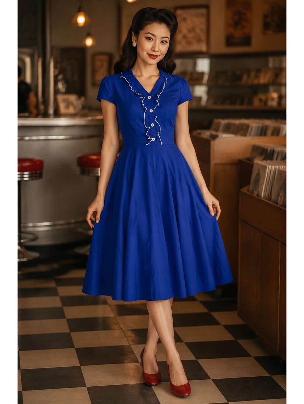 Belle Poque | Sz S | Ruffle Collar Fit & Flare Dress